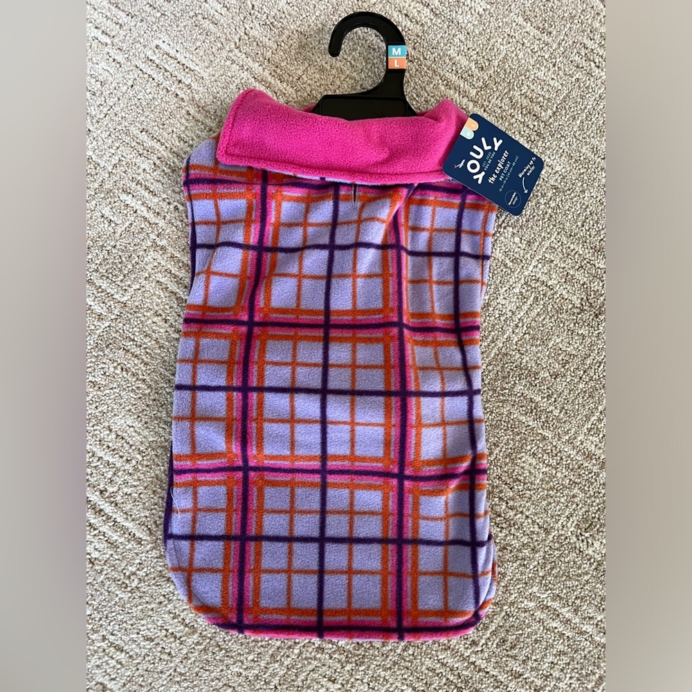 NWT -‎ YOULY - Fleece Plaid Pet Coat - M/L - Purple/Pink/Orange